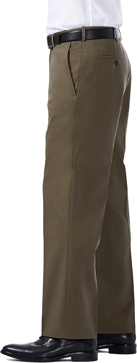 Men's Premium No Iron Khaki Classic Fit Expandable Waist Flat Front Pant (Regular and Big & Tall Sizes)