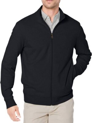 Men's Zip Up Sweatshirt, Lightweight French Terry, Mock Neck