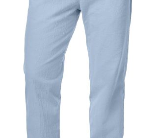 Mens Cotton Pants Casual Elastic Waist Drawstring Lightweight Summer Beach Trousers with Pockets