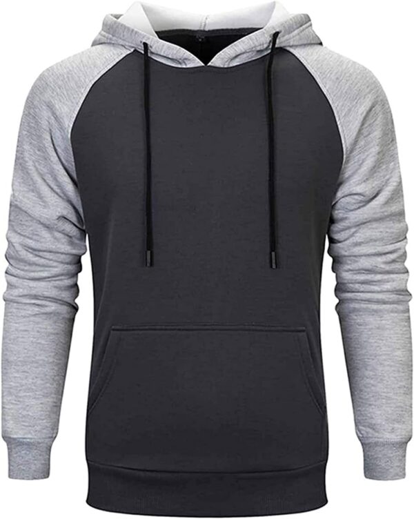 Men's Hoodies Patchwork Pullover Fleece Color Block Long Sleeve Sweatshirts Casual Drawstring Tops with Pocket