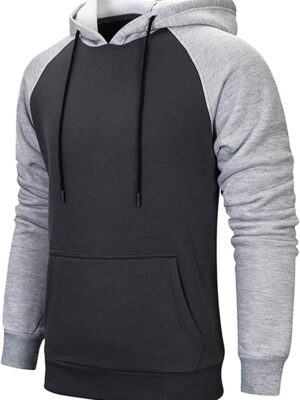 Men's Hoodies Patchwork Pullover Fleece Color Block Long Sleeve Sweatshirts Casual Drawstring Tops with Pocket