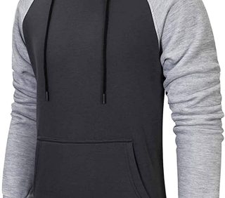 Men's Hoodies Patchwork Pullover Fleece Color Block Long Sleeve Sweatshirts Casual Drawstring Tops with Pocket