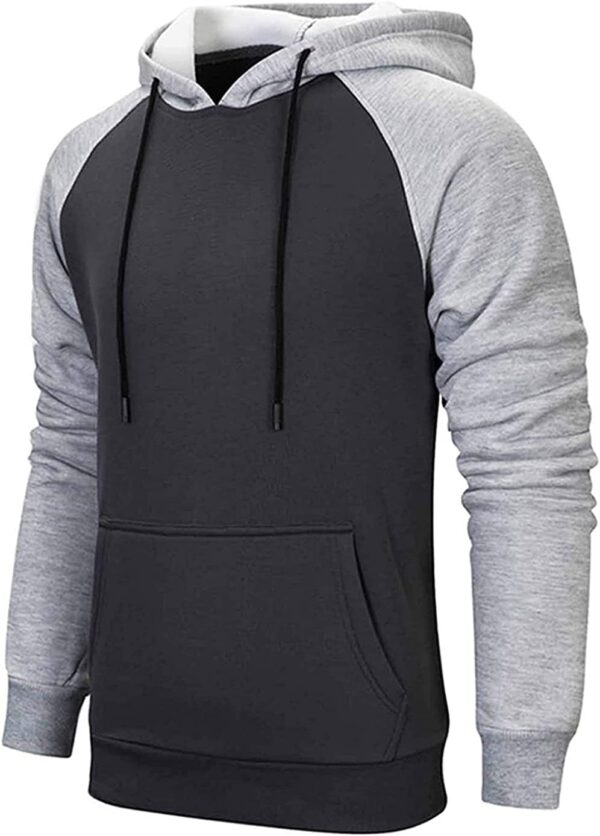 Men's Hoodies Patchwork Pullover Fleece Color Block Long Sleeve Sweatshirts Casual Drawstring Tops with Pocket