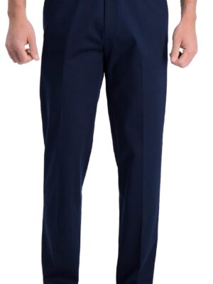 Men's Iron Free Premium Khaki Straight Fit Flat Front Flex Waistband Casual Pant
