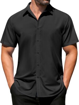 Men's Casual Dress Shirts Short Sleeve Wrinkle Free Casual Button Down Shirts