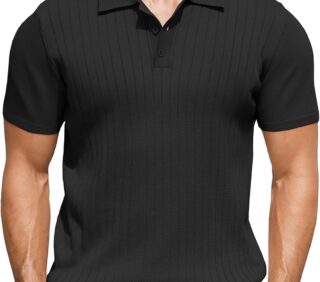 Men's Knit  Shirts Short Sleeve Ribbed Knitted Shirt Summer Lightweight Casual Golf Shirts