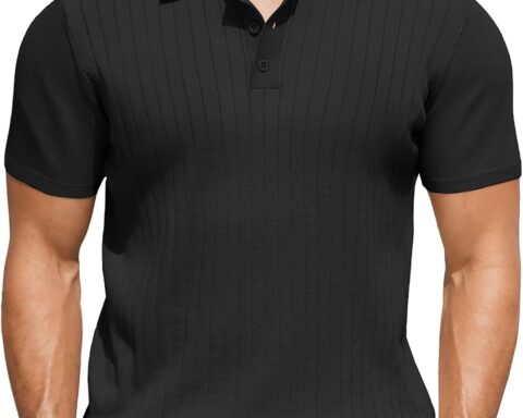 Men's Knit  Shirts Short Sleeve Ribbed Knitted Shirt Summer Lightweight Casual Golf Shirts