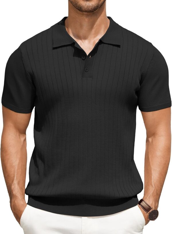 Men's Knit Shirts Short Sleeve Ribbed Knitted Shirt Summer Lightweight Casual Golf Shirts