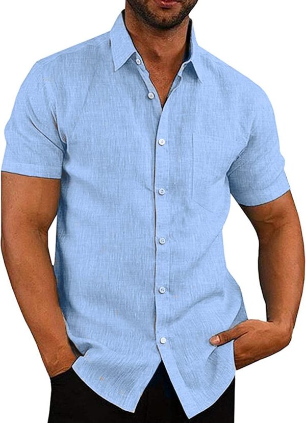 Men's Casual Button Down Shirts Short Sleeve Linen Shirts Summer Beach Dress Shirt