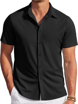 Mens Casual Wrinkle Free Shirts Short Sleeve Button Down Summer Stretch Dress Shirt