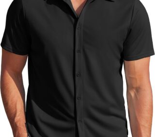 Mens Casual Wrinkle Free Shirts Short Sleeve Button Down Summer Stretch Dress Shirt