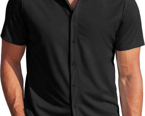 Mens Casual Wrinkle Free Shirts Short Sleeve Button Down Summer Stretch Dress Shirt