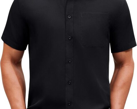 Mens Short Sleeve Dress Shirt Wrinkle Free Solid Casual Button Down Shirts for Summer Business Wedding