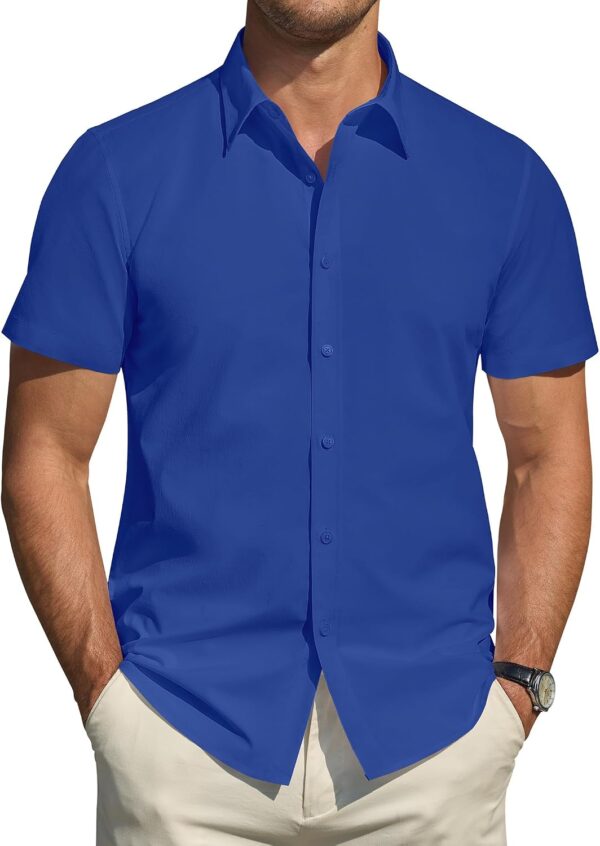 Men's Short Sleeve Dress Shirts Stretch Stain Shield Casual Button Down Shirts Solid Formal Shirt