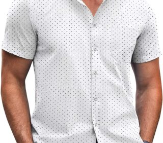 Mens Short Sleeve Button Down Shirts Wrinkle Free Dress Shirts Casual Polka Dot Print Shirt with Pocket