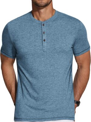 Men's Henley Shirts Short Sleeve Casual Basic Tee Summer Button Henley Soild T Shirts