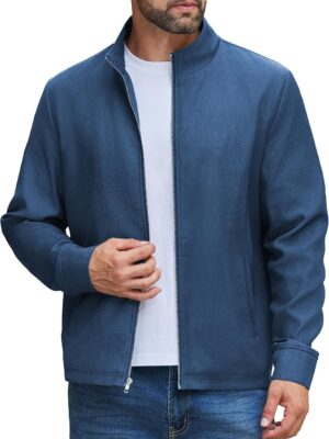 Men's Lightweight Zip Up Jacket Stand Collar Jacket Casual Light Golf Jackets with Pocket