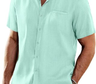 Men's Casual Linen Shirts Short Sleeve Button Down Shirt Summer Beach Tops