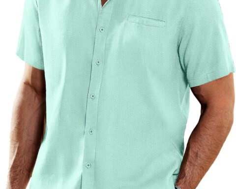 Men's Casual Linen Shirts Short Sleeve Button Down Shirt Summer Beach Tops