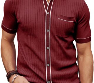 Men's Short Sleeve Knit  Shirt Vintage Button Down Golf