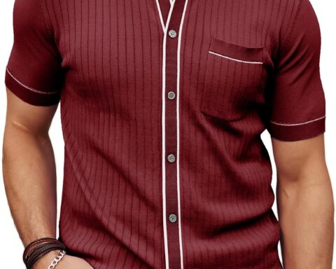 Men's Short Sleeve Knit  Shirt Vintage Button Down Golf