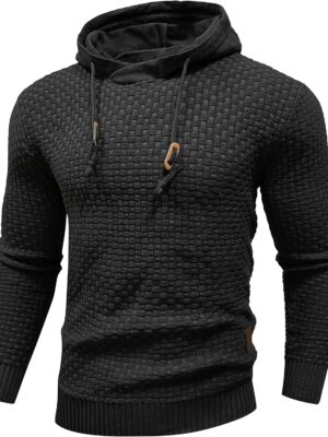 Men's Hooded Sweatshirt Long Sleeve Solid Knitted Hoodie Pullover Sweater