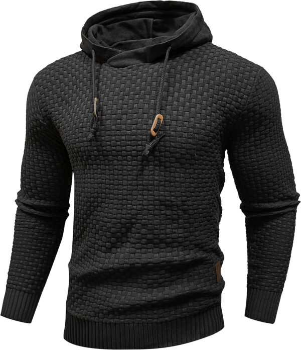 Men's Hooded Sweatshirt Long Sleeve Solid Knitted Hoodie Pullover Sweater